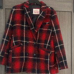 Euc Levi Strauss & Co is Women's wool blend Plaid coat size Medium